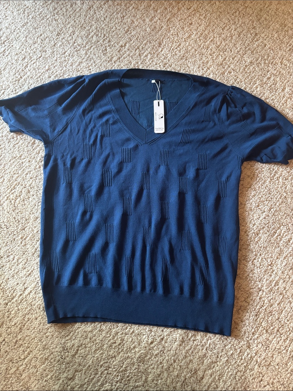 Women’s Royal Blue V-Neck Short-Sleeve Sweater
